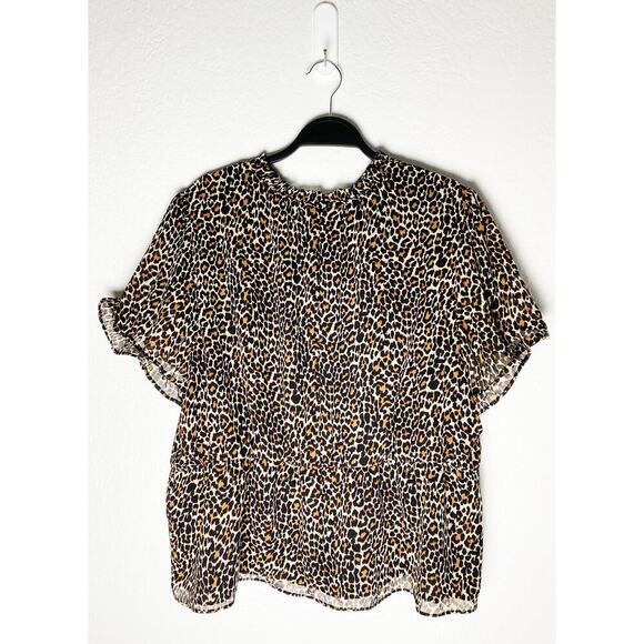 J. Crew Women's Tan Black Leopard Print Ruffle Neck Short Sleeve Peplum Blouse - Picture 5 of 12